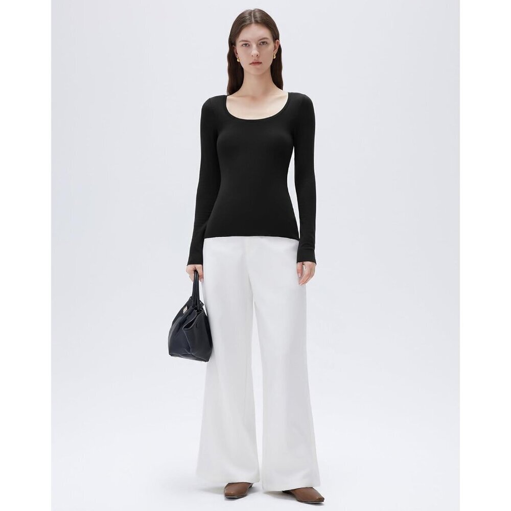 Women Cashmere Blend Scoop Neck Fitted Long Sleeve Knit Top Casual Wear - Picture 5 of 6
